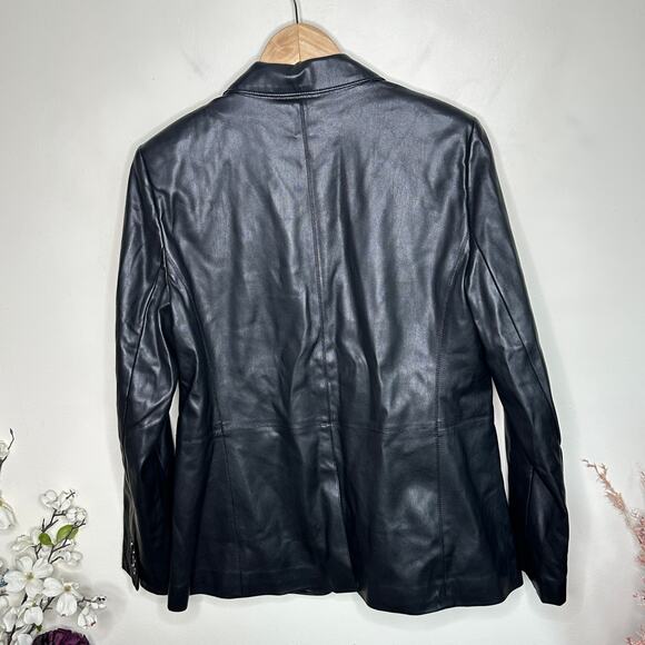 ANN TAYLOR Hutton Faux Leather Blazer Black Sz 10 {O3} - Picture 4 of 7